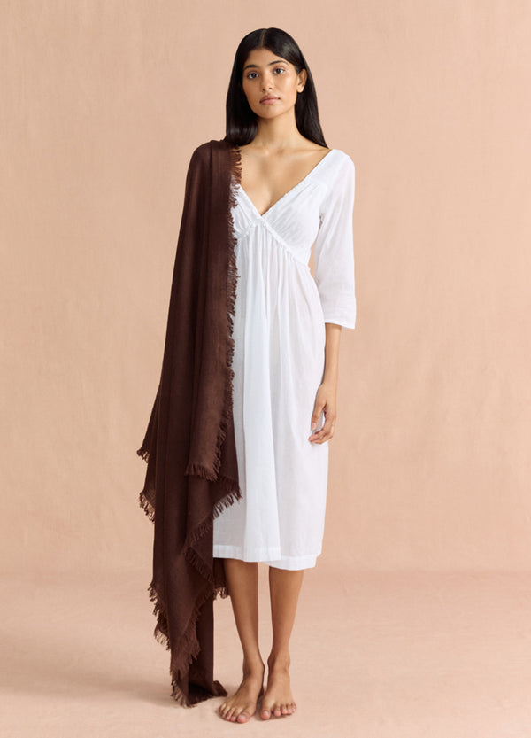 Frayed Edge Cashmere Shawl - Chocolate