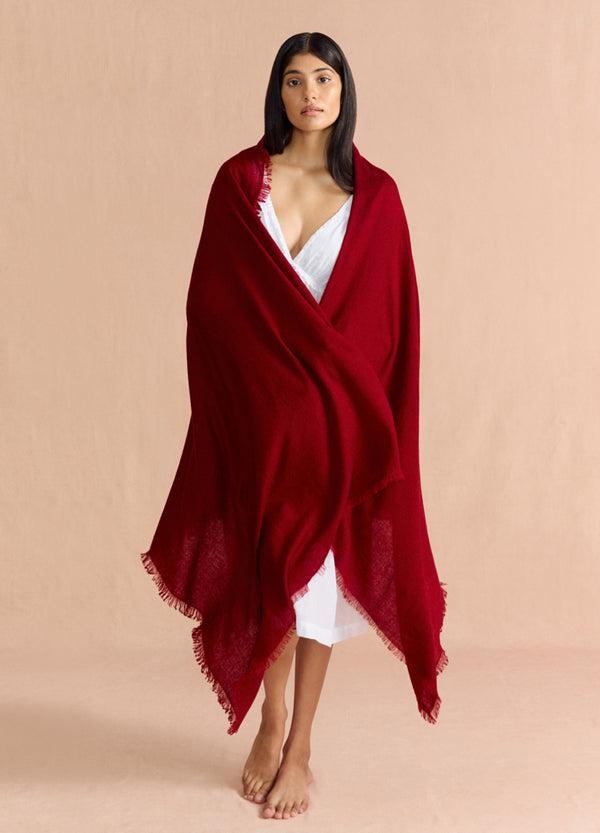 Frayed Edge Cashmere Shawl - Garnet