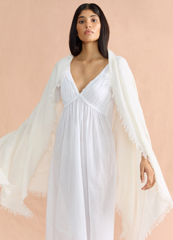 Frayed Edge Cashmere Shawl - Ivory
