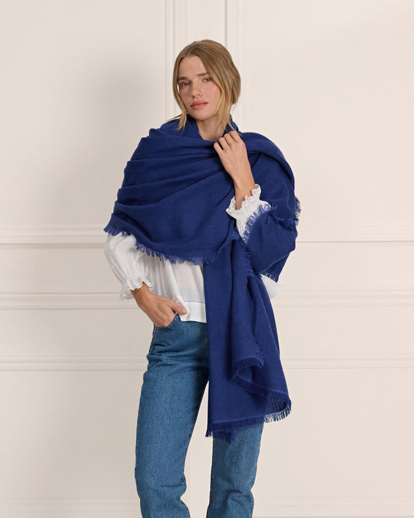 Frayed Edge Cashmere Shawl - Navy