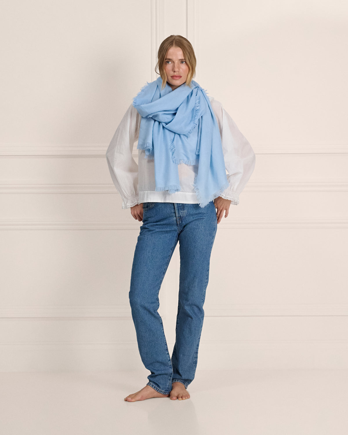 Frayed Edge Cashmere Shawl Pale