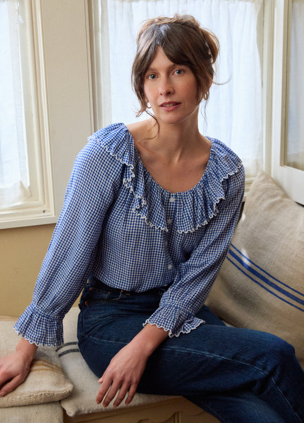 Pandora Blouse - Navy Gingham